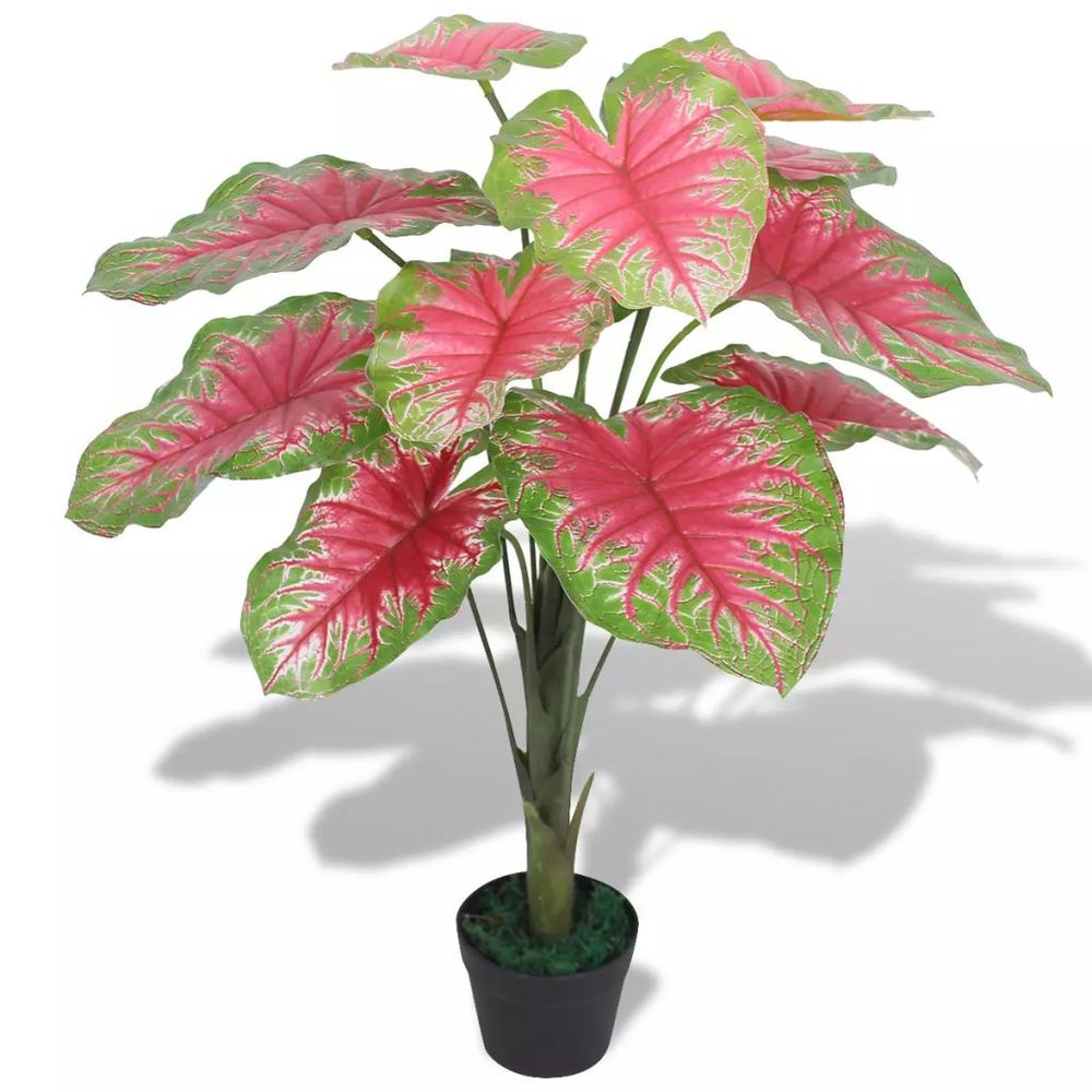 Artificial Caladium Plant with Pot 70 cm Green and Red - anydaydirect