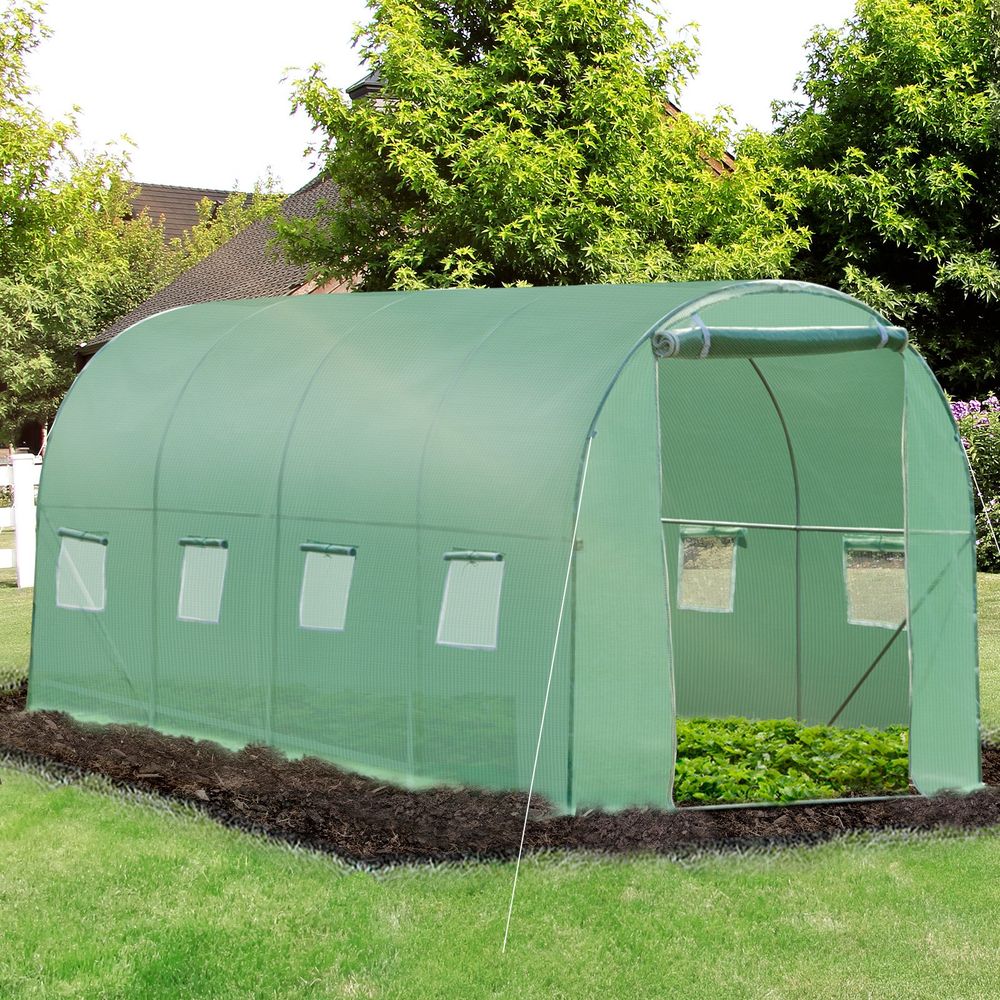 Polytunnel Walk-in Greenhouse with Zip Door and Windows - anydaydirect