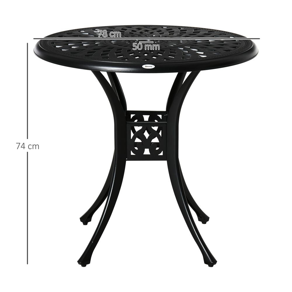 78cm Round Garden Dining Table with Parasol Hole Cast Aluminium Black Outsunny - anydaydirect