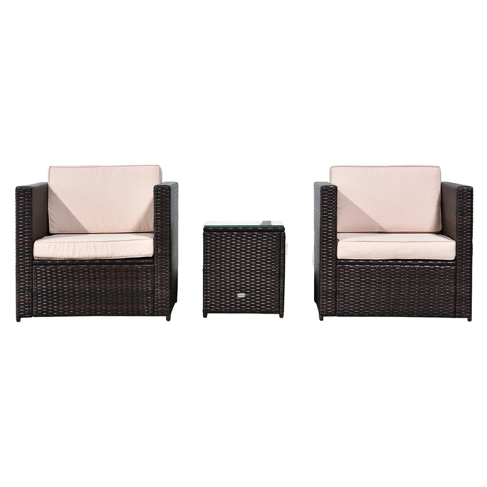 Outsunny 2 Seater Rattan Sofa  Furniture Set W/Cushions, Steel Frame-Brown - anydaydirect