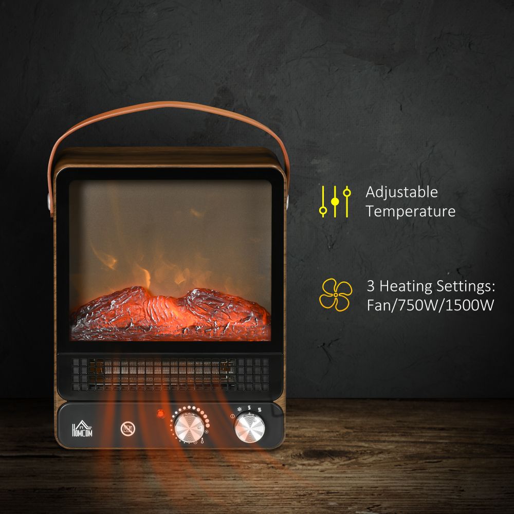 Freestanding Electric Fireplace Heater  Realistic Flame Effect, Walnut HOMCOM - anydaydirect
