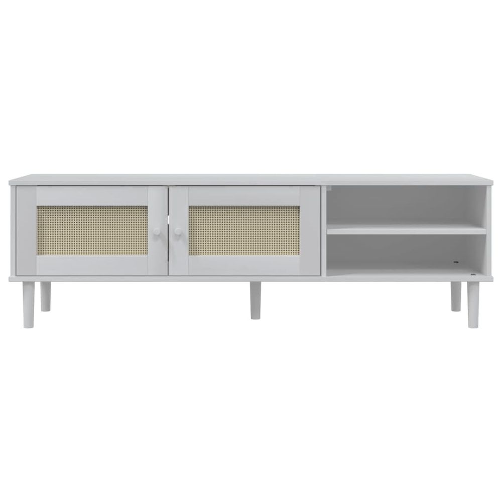 vidaXL TV Cabinet SENJA Rattan Look White 158x40x49cm Solid Wood Pine - anydaydirect