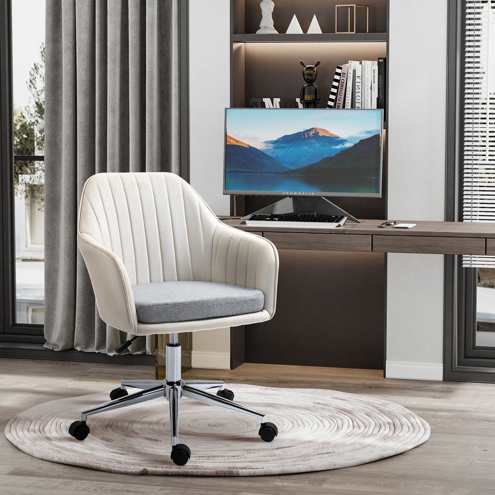 Leisure Office Chair Linen Swivel Desk Chair Home Study  Wheel, Beige Vinsetto - anydaydirect