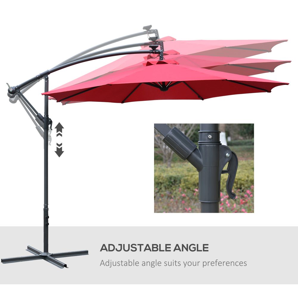 3(m) LED Patio Banana Umbrella Cantilever Parasol w/ Crank, Red Outsunny - anydaydirect