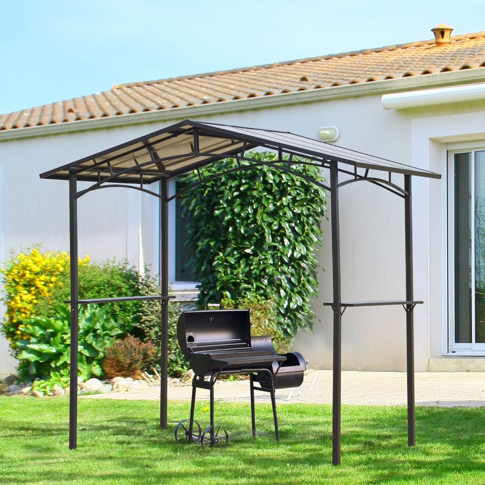 2.5x1.5m Grill Outdoor BBQ Gazebo Canopy & Side Shelves PC Roof Aluminium - anydaydirect