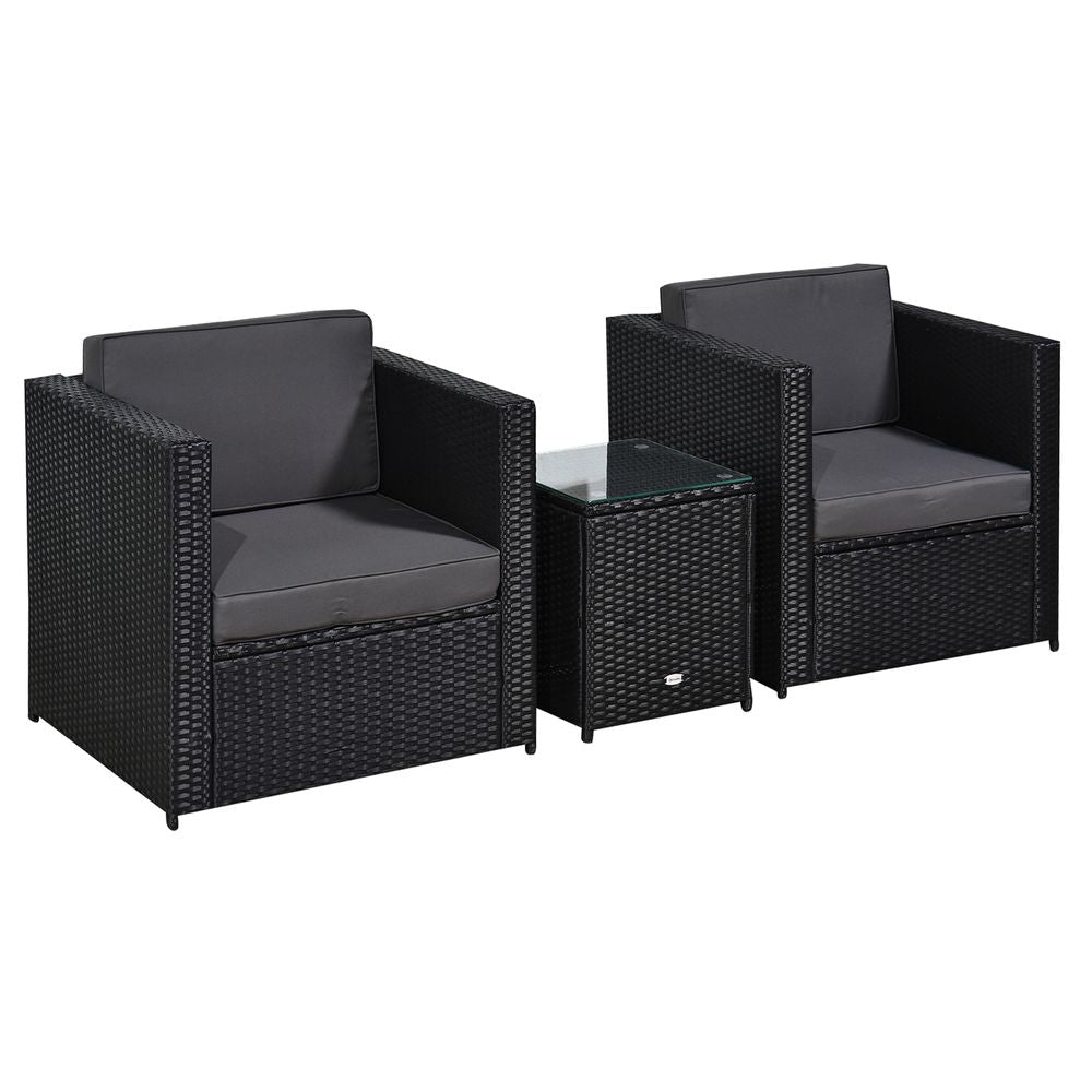 Outsunny 2 Seater Rattan Sofa  Furniture Set W/Cushions, Steel Frame-Black - anydaydirect