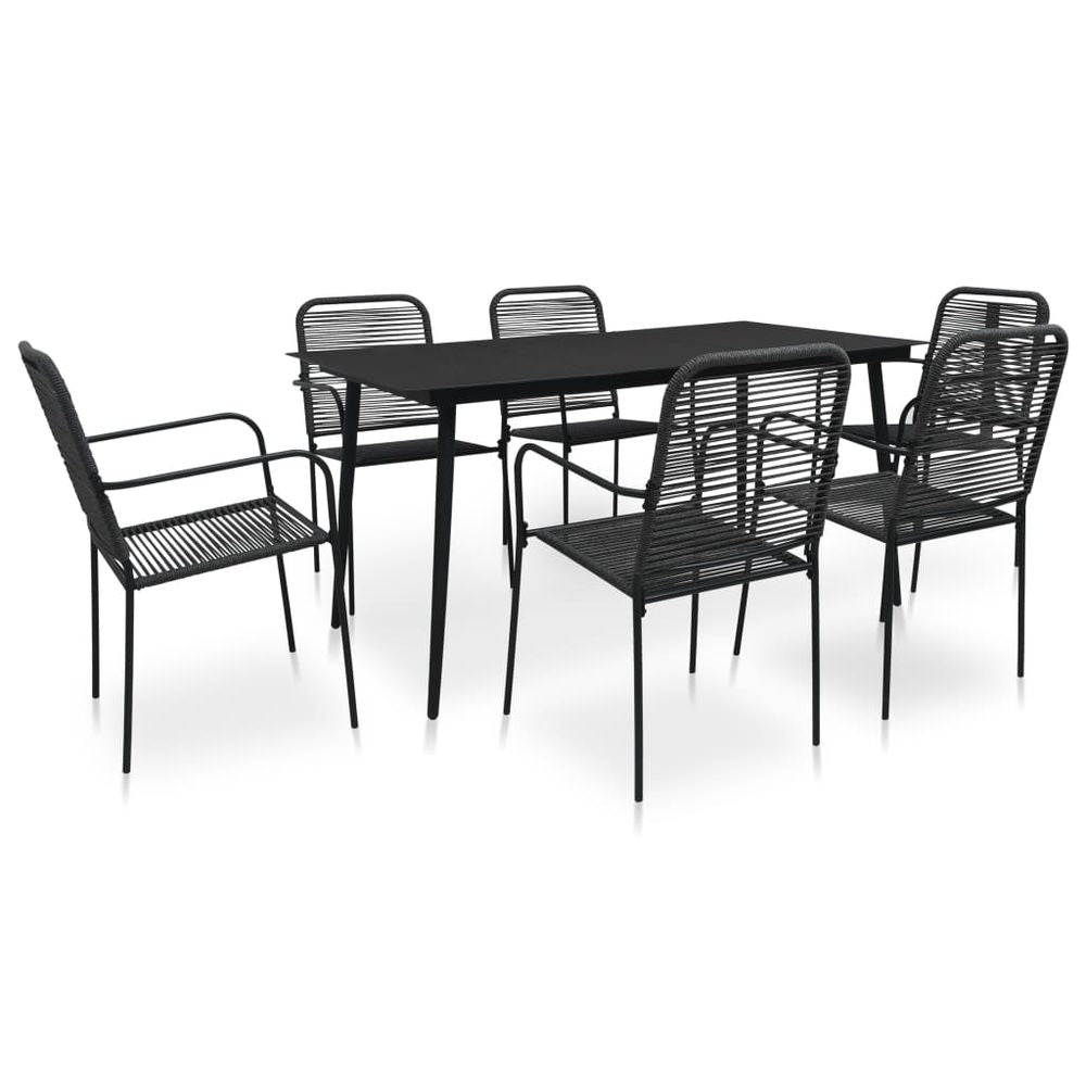 7 Piece Garden Dining Set Cotton Rope and Steel Black - anydaydirect