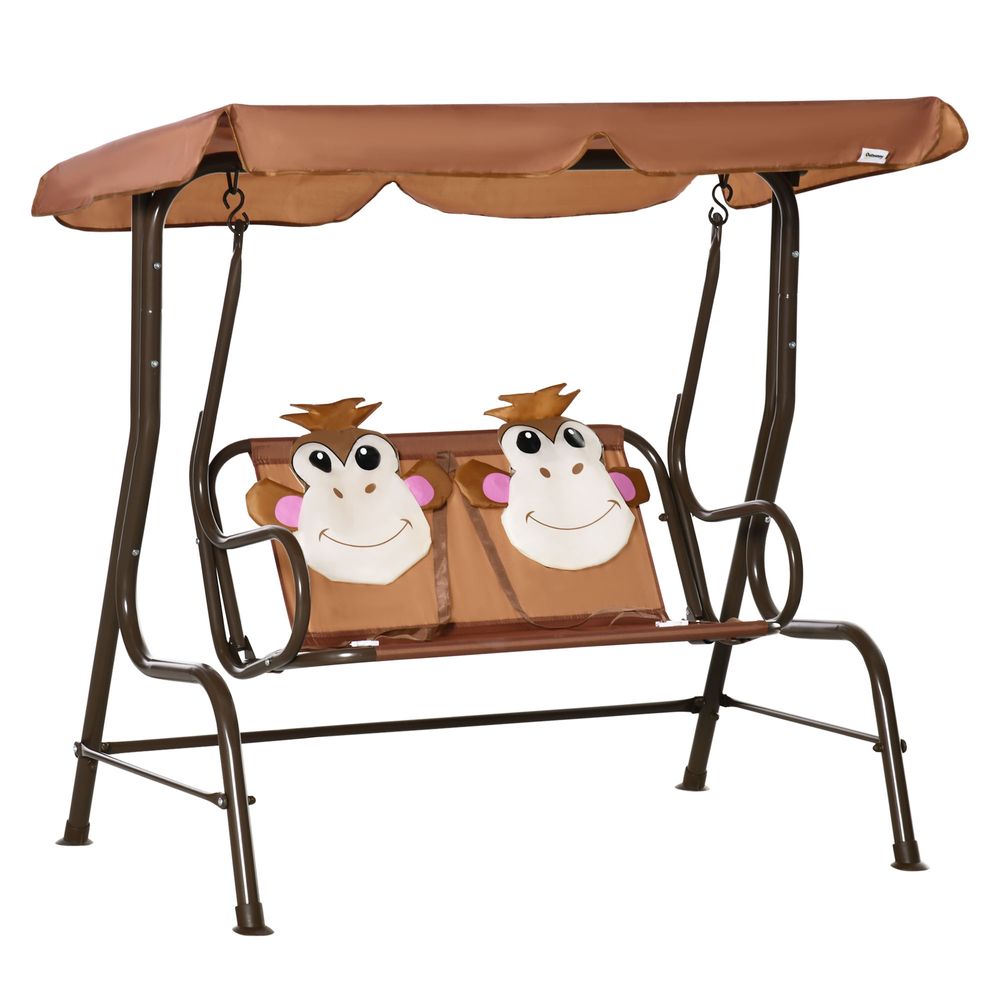 Two-Seat Kids Canopy Swing Chair Adjustable Awning, Seatbelt - anydaydirect