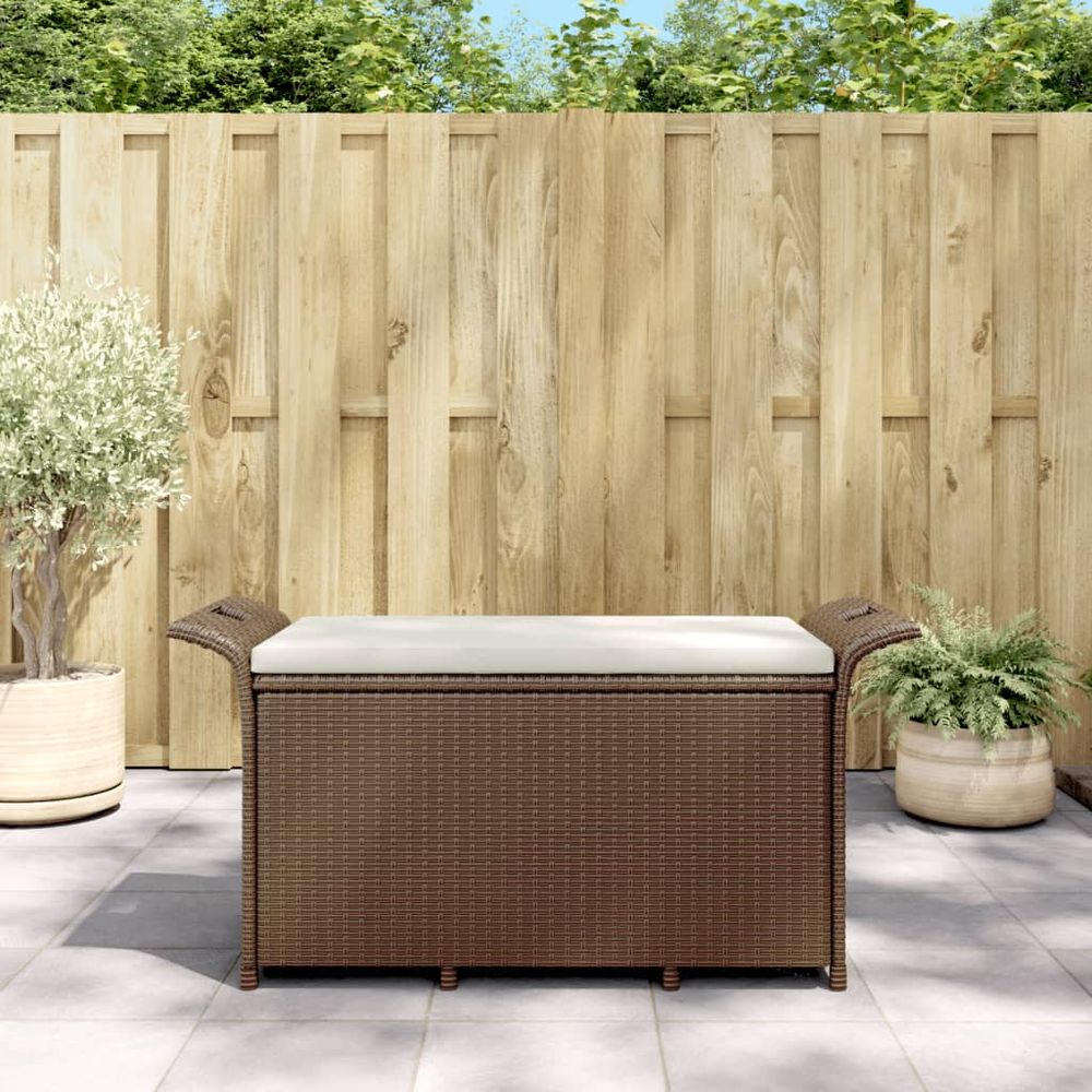 vidaXL Garden Bench with Cushion Brown 116x46x57 cm Poly Rattan - anydaydirect