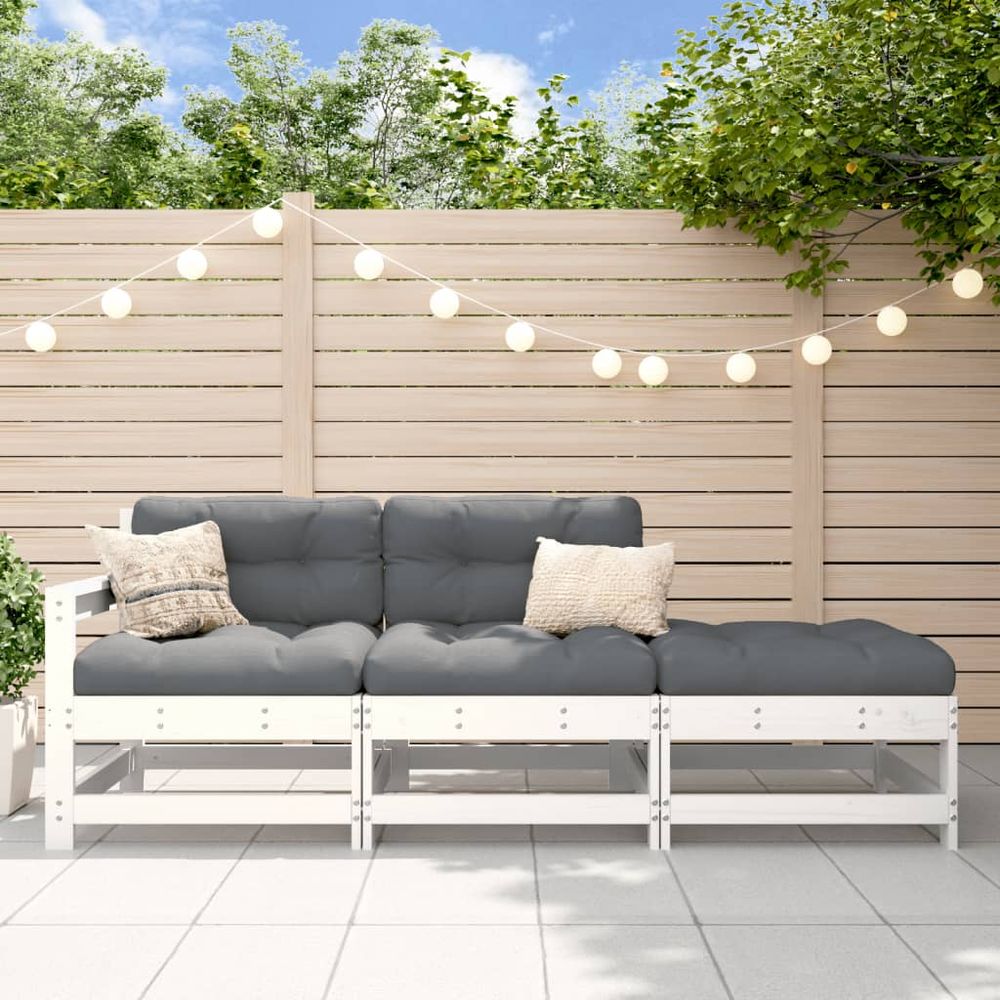 vidaXL 3 Piece Garden Lounge Set with Cushions White Solid Wood - anydaydirect