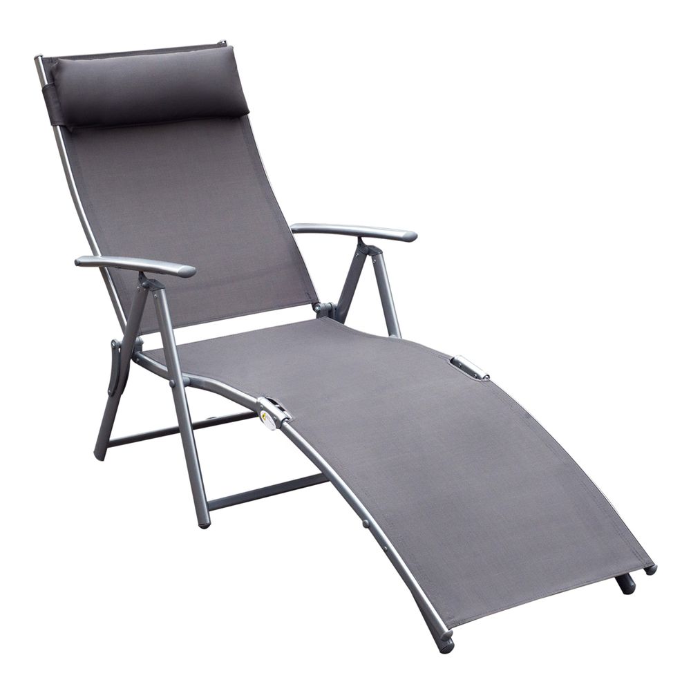 Sun Lounger Recliner w/ Pillow Foldable 7 Levels Textilene Grey - anydaydirect
