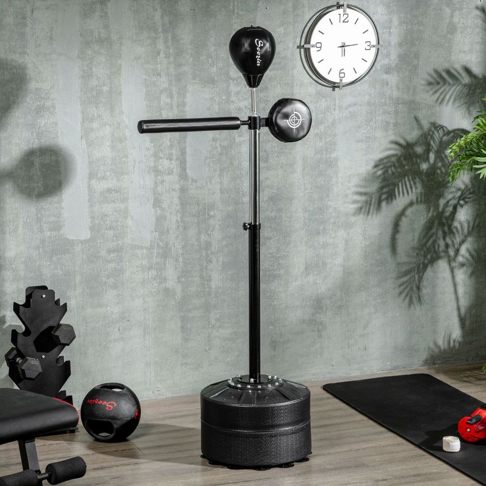 SPORTNOW Adjustable Speed Bag, Boxing Bag with Stand, Reflex Bar, Black - anydaydirect