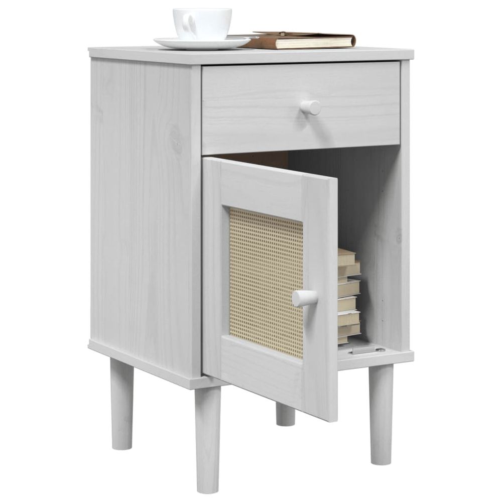 vidaXL Bedside Cabinet SENJA Rattan Look White 40x35x65 cm Solid Wood Pine - anydaydirect