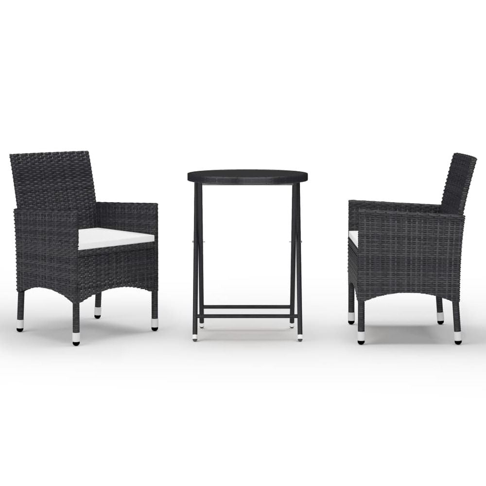 3 Piece Garden Bistro Set Poly Rattan and Tempered Glass Black - anydaydirect