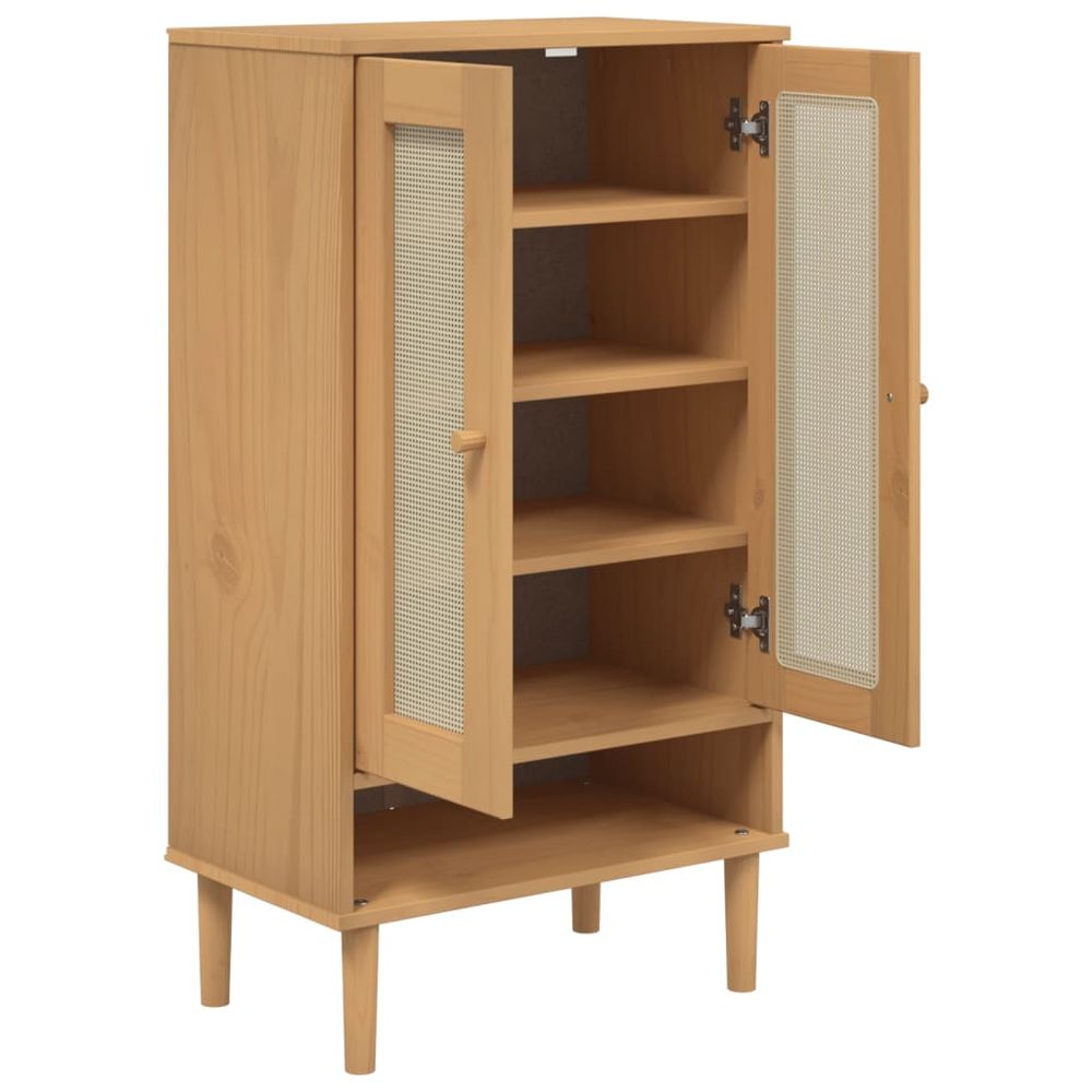 vidaXL Shoe Cabinet SENJA Rattan Look Brown 59.5x35x107 cm Solid Wood - anydaydirect