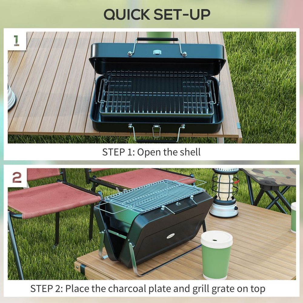 Outsunny Portable BBQ Grill with Suitcase Design for Camping Picnic Party, Black - anydaydirect