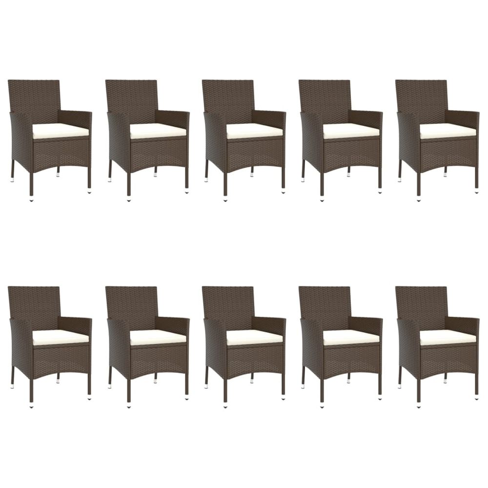 11 Piece Garden Dining Set with Cushions Brown Poly Rattan - anydaydirect