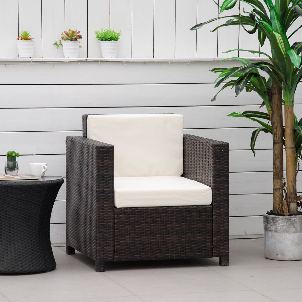 Rattan Single Sofa Chair Garden Wicker Weave Armchair Fire Resistant Brown - anydaydirect