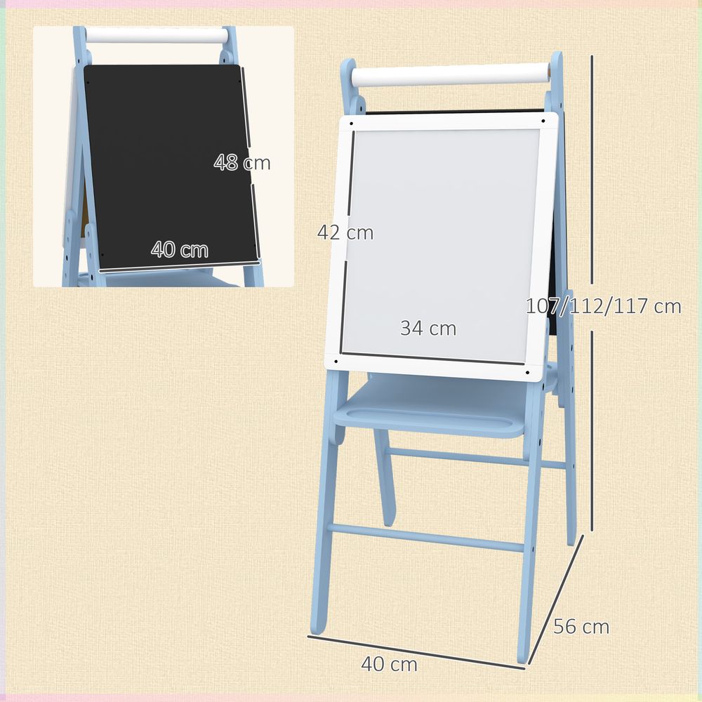 Art Easel for Kids, Double-Sided Whiteboard Chalkboard w/ Paper Roll - Blue - anydaydirect