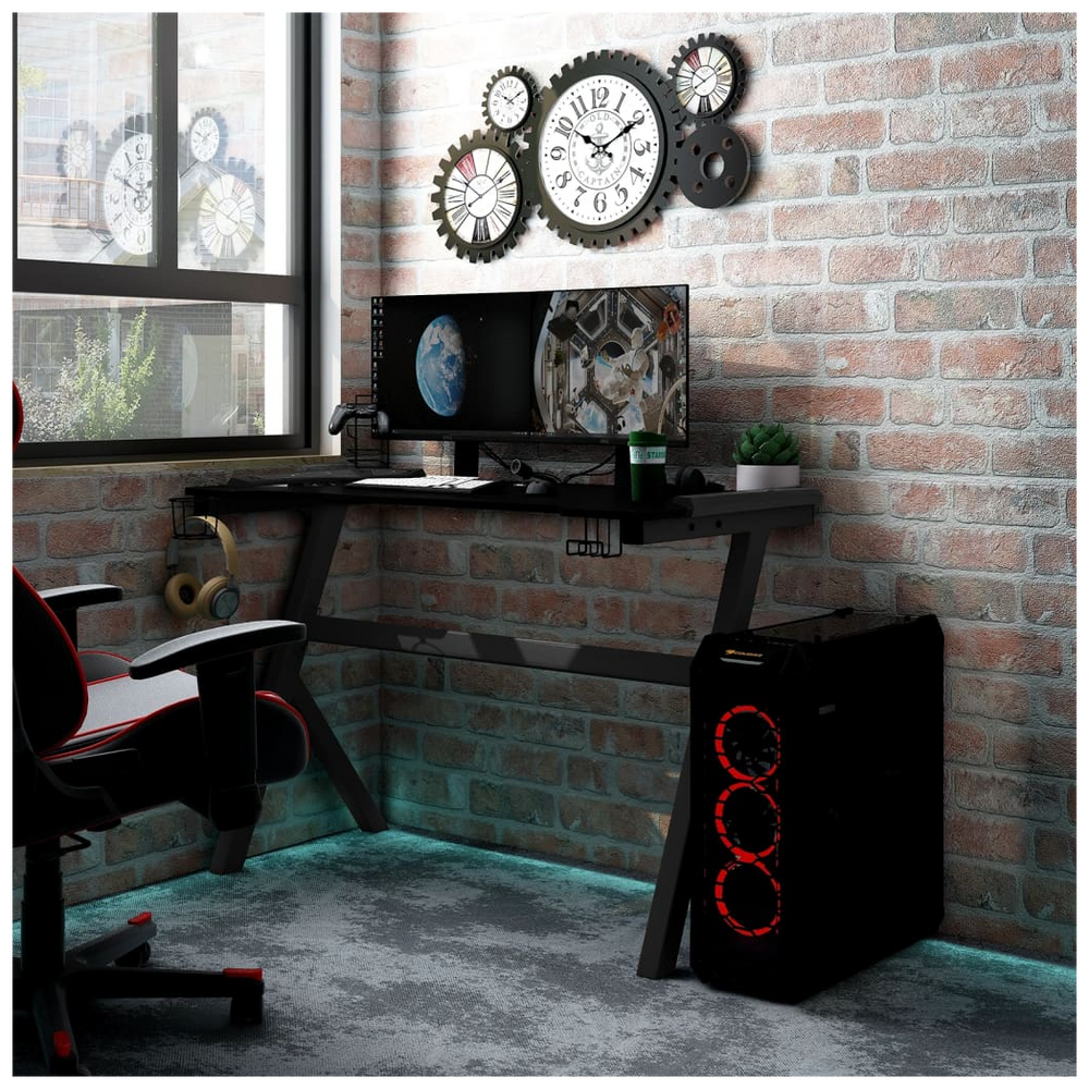 Gaming Desk LED with Y Shape Black 90x60x75 cm - anydaydirect