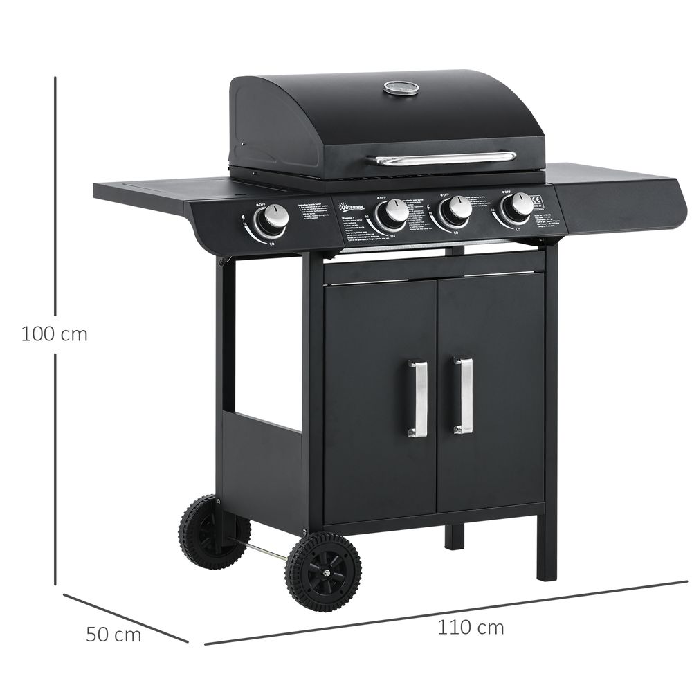 Deluxe Gas Burner Barbecue Grill 3+1 Burner BBQ Trolley 110x50x100cm - anydaydirect