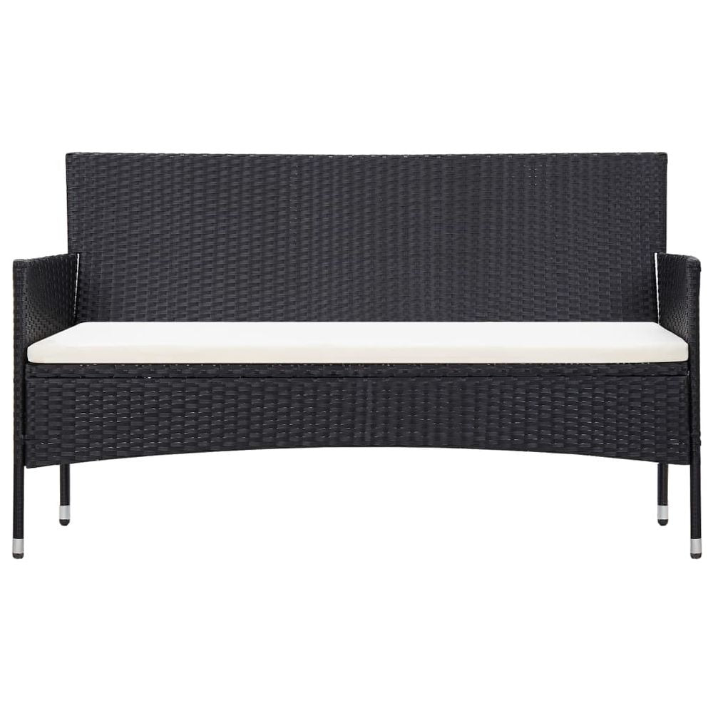 3-Seater Garden Sofa with Cushions Black Poly Rattan - anydaydirect
