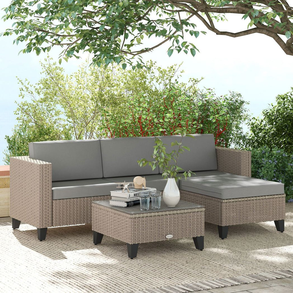 Outsunny 5 PCs Rattan Garden Furniture Set with Glass Coffee Table, Brown - anydaydirect