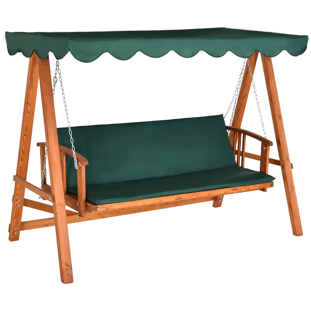 3 Seater Wooden Garden Swing Chair Outdoor With Lounger Bed Wood - anydaydirect