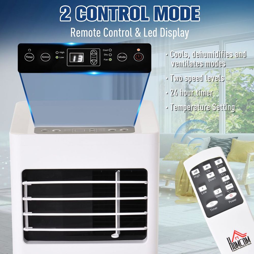 HOMCOM Mobile Air Conditioner W/ RC Cooling Sleeping Mode Portable White 1080W - anydaydirect