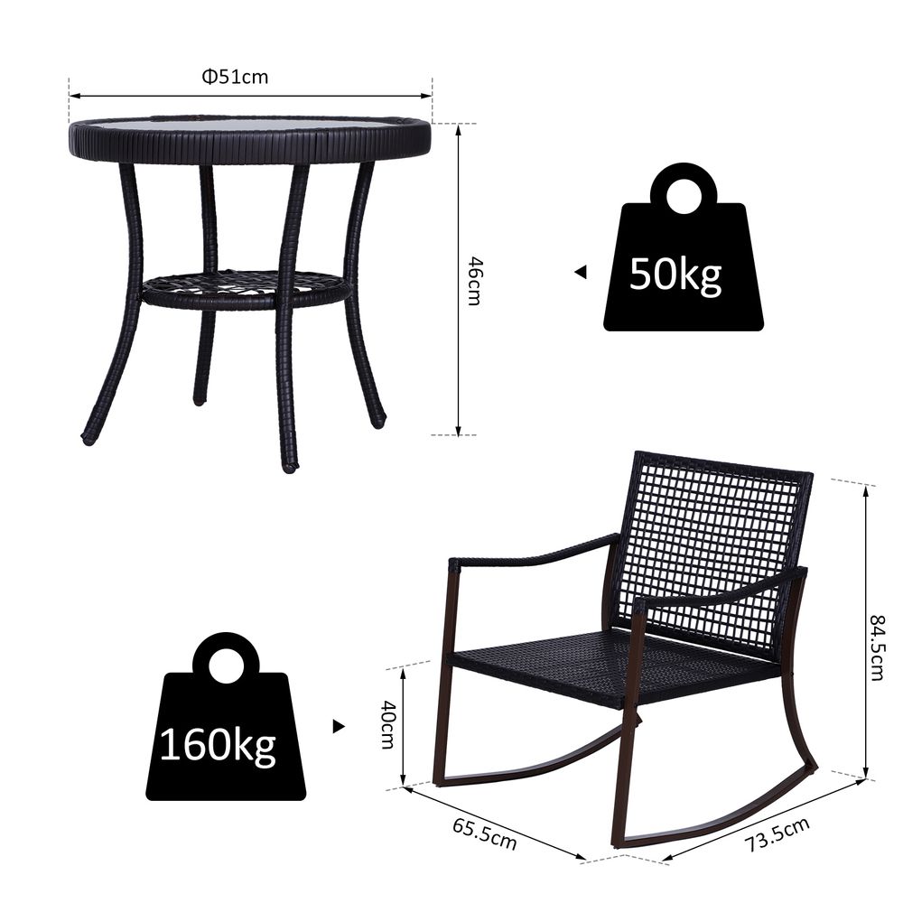 3 PCS Rocking Chair Bistro Set-Brown/Cream White - anydaydirect