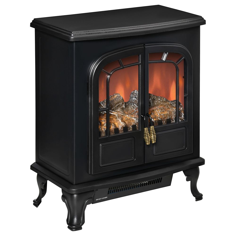 Electric Fireplace LED Fire Flame Effect, Double Door,  1000W/2000W, Black - anydaydirect