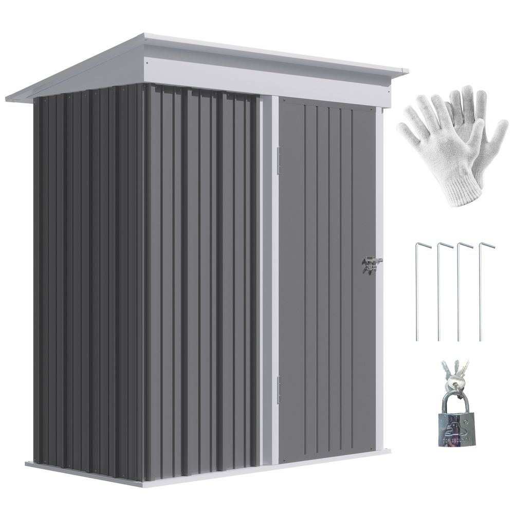 Small Garden Shed, Steel Lean-to Shed for Bike with Adjustable Shelf, Lock, 5x3 - anydaydirect