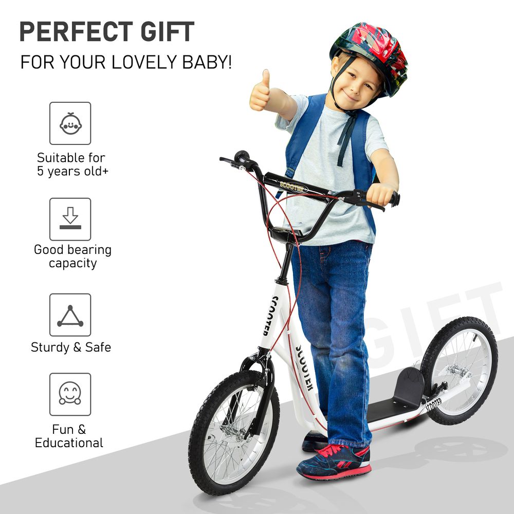 HOMCOM 90-96cm Kids Kick Scooter Adjustable Handlebar Inflatable Wheels White - anydaydirect