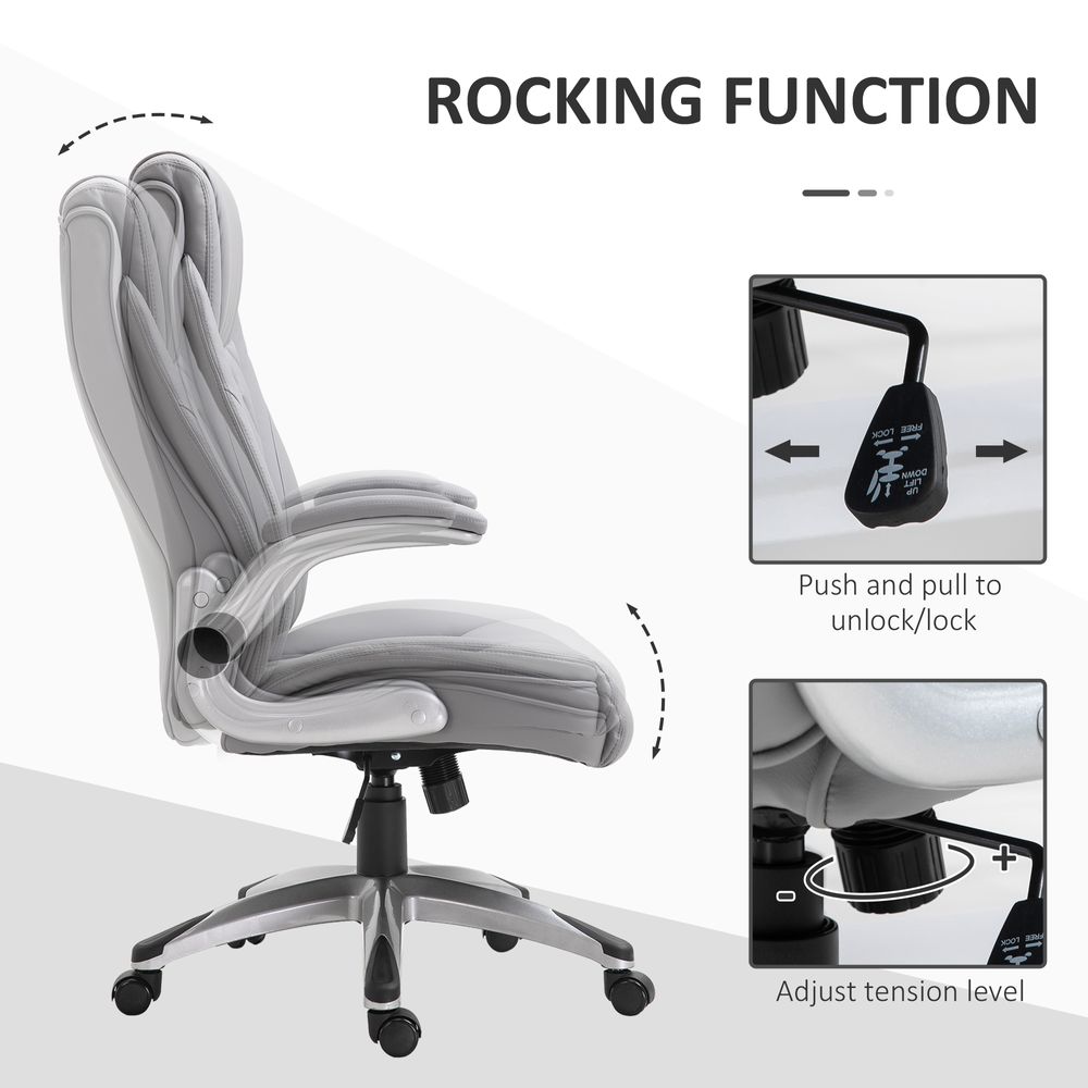 High Back Executive Office Chair Home Swivel PU Leather Chair, Grey - anydaydirect