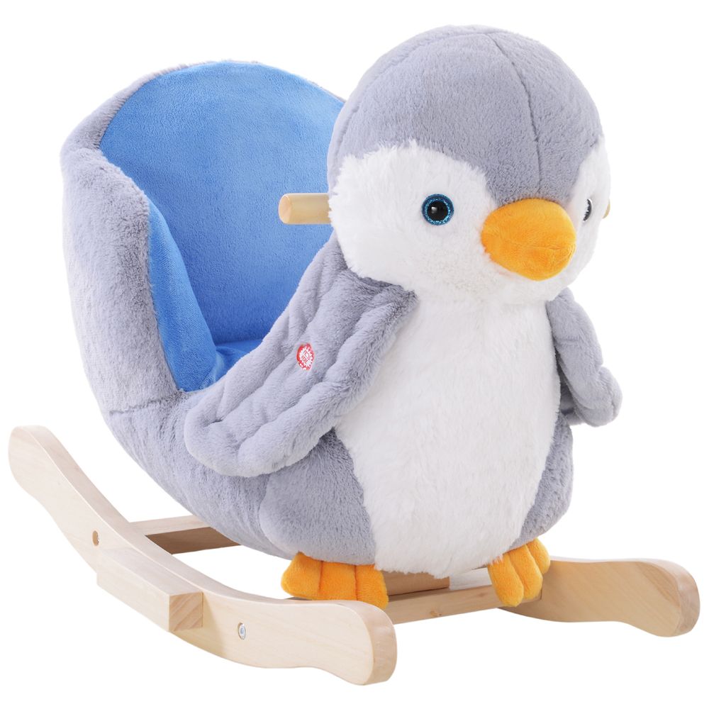 Animal Baby Rocking Horse Penguin Plush Musical Button w/32 Songs Wood - anydaydirect