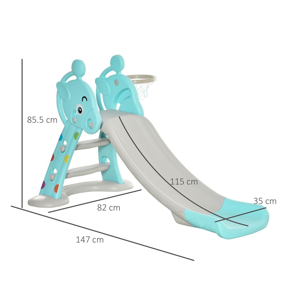 2 in 1 Kids Slide with Basketball Hoop 18 months -4 Years Old Deer Blue - anydaydirect