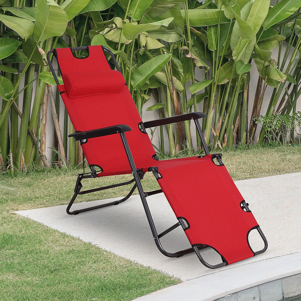 2 in 1 Sun Lounger Folding Reclining Chair Camping Adjustable Back & Pillow - anydaydirect