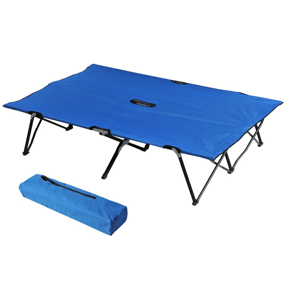 Double Camping Folding Cot Outdoor Portable Sunbed w/ Carry Bag, Blue Outsunny - anydaydirect