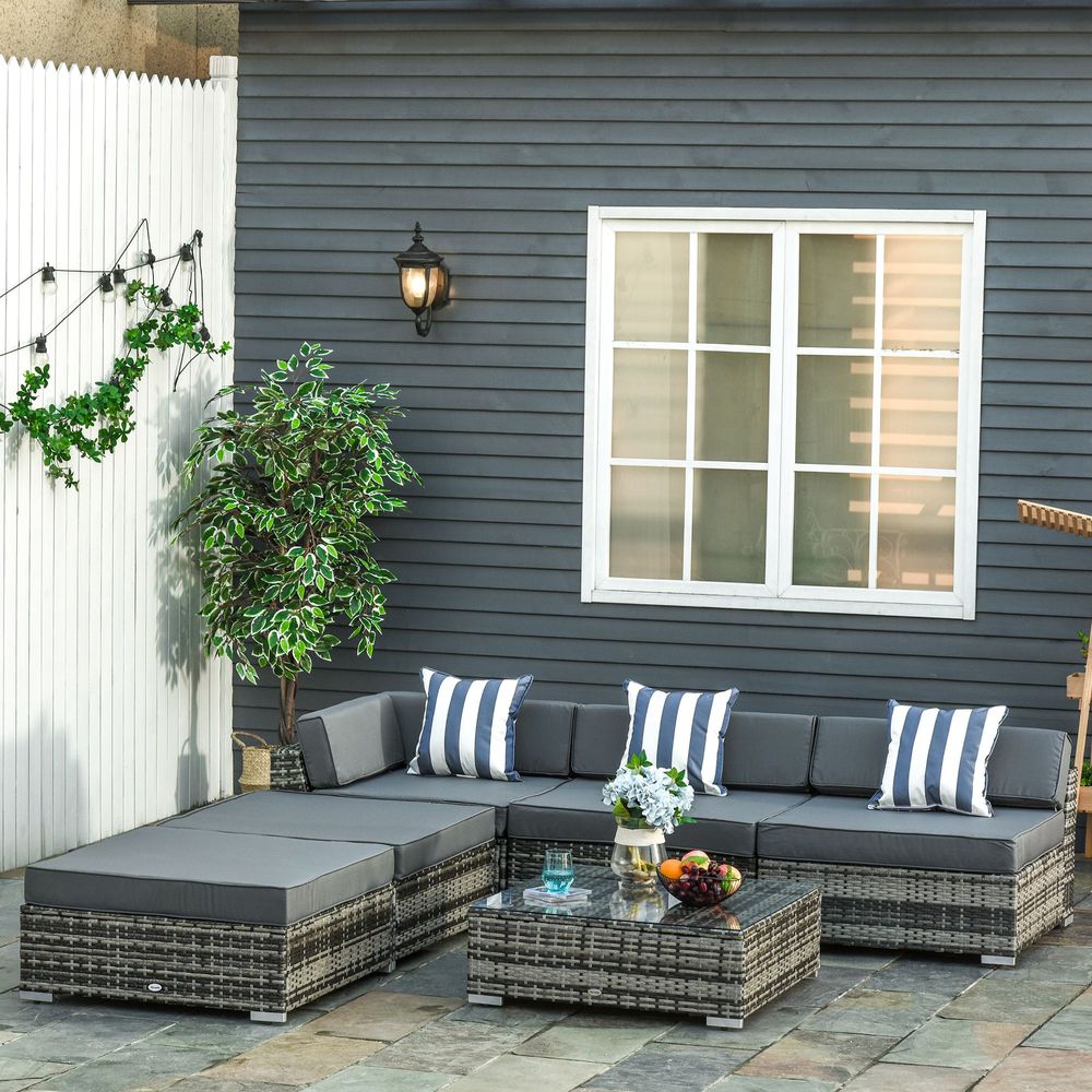 6 PC Rattan Sofa Coffee Table Set Sectional Wicker Weave Furniture - anydaydirect