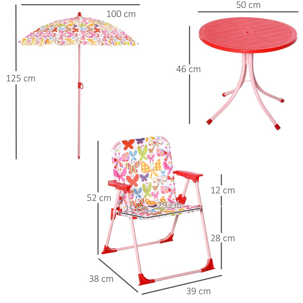 Outsunny Kids Folding Picnic Table Chair Set Butterfly Pattern Outdoor Parasol - anydaydirect