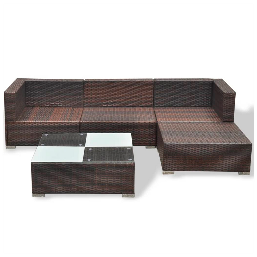 vidaXL 5 Piece Garden Lounge Set with Cushions Poly Rattan Brown - anydaydirect