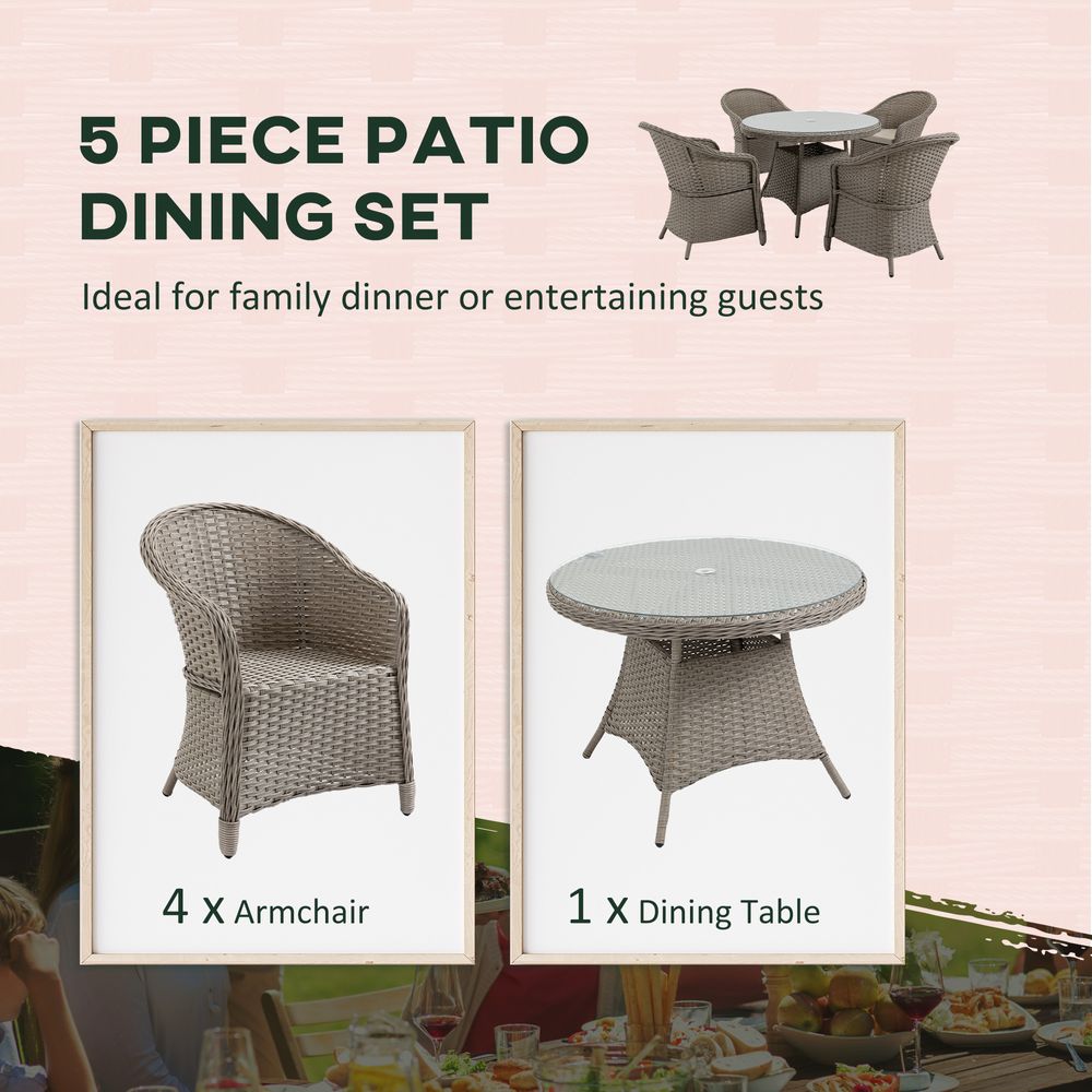 5 Pieces Outdoor Patio PE Rattan Dining Set, Four Seater , Grey - anydaydirect
