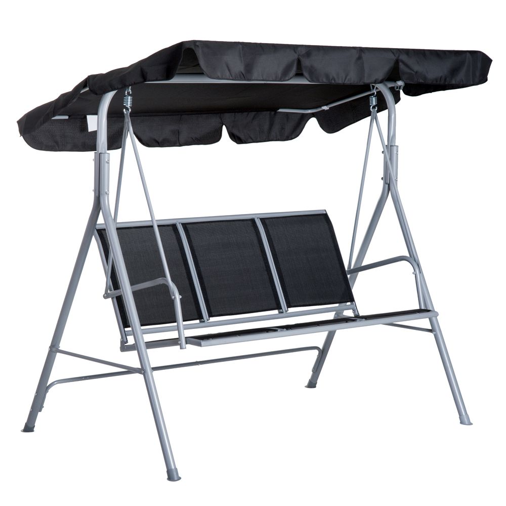 Outdoor 3-Seater Swing Chair-Black - anydaydirect