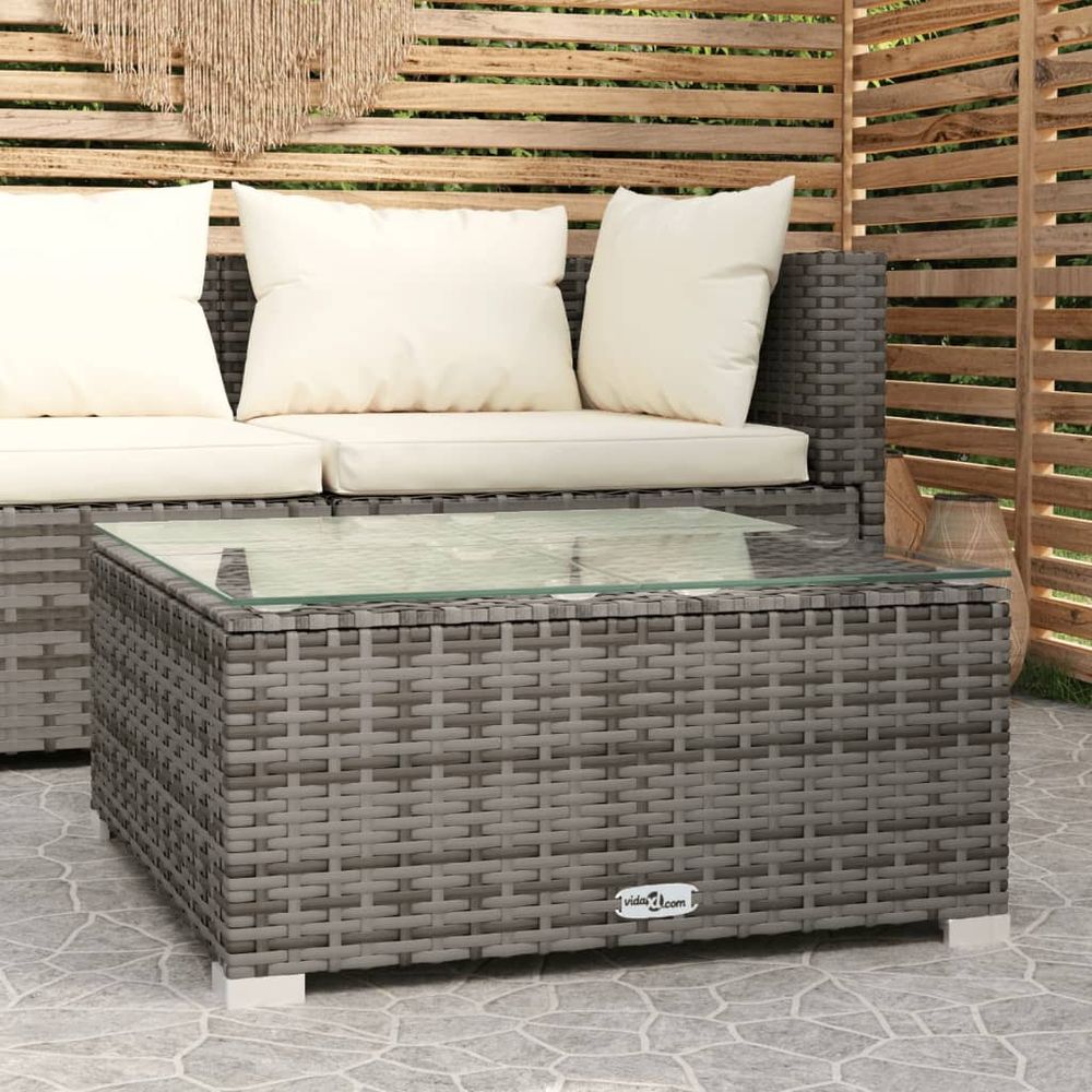 Garden Coffee Table Black 60x60x30 cm Poly Rattan and Glass - anydaydirect
