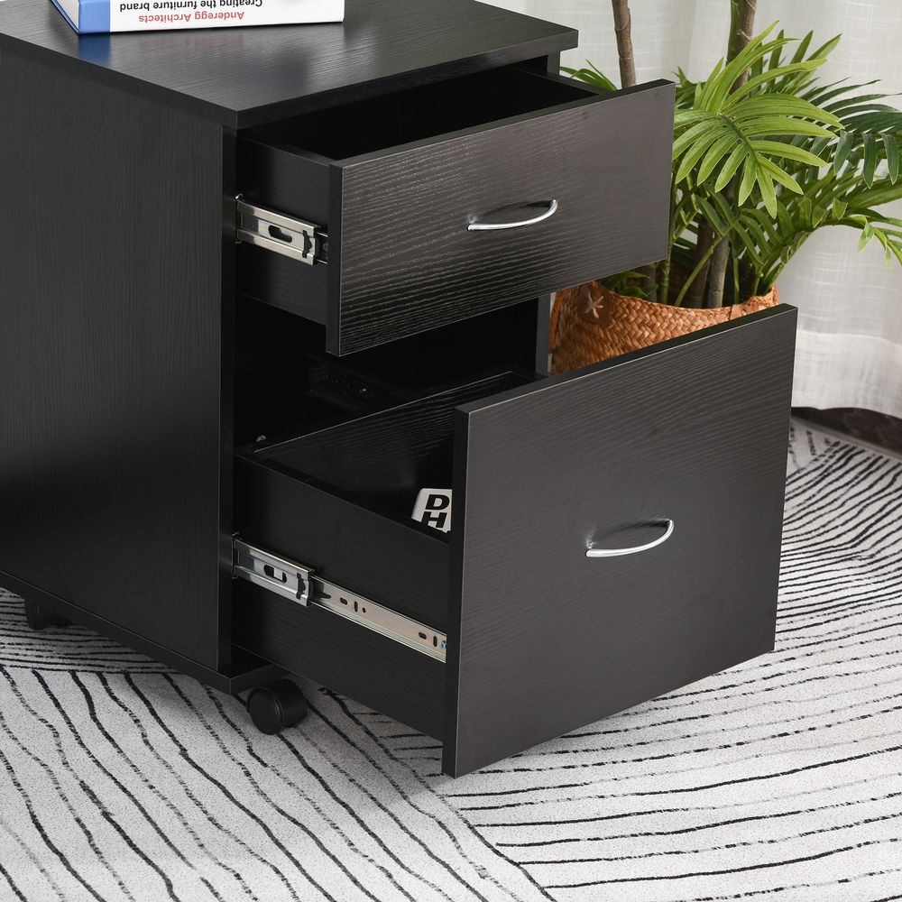 Pedestal Office Mobile File Cabinet 2 Drawer Wooden Storage Black - anydaydirect