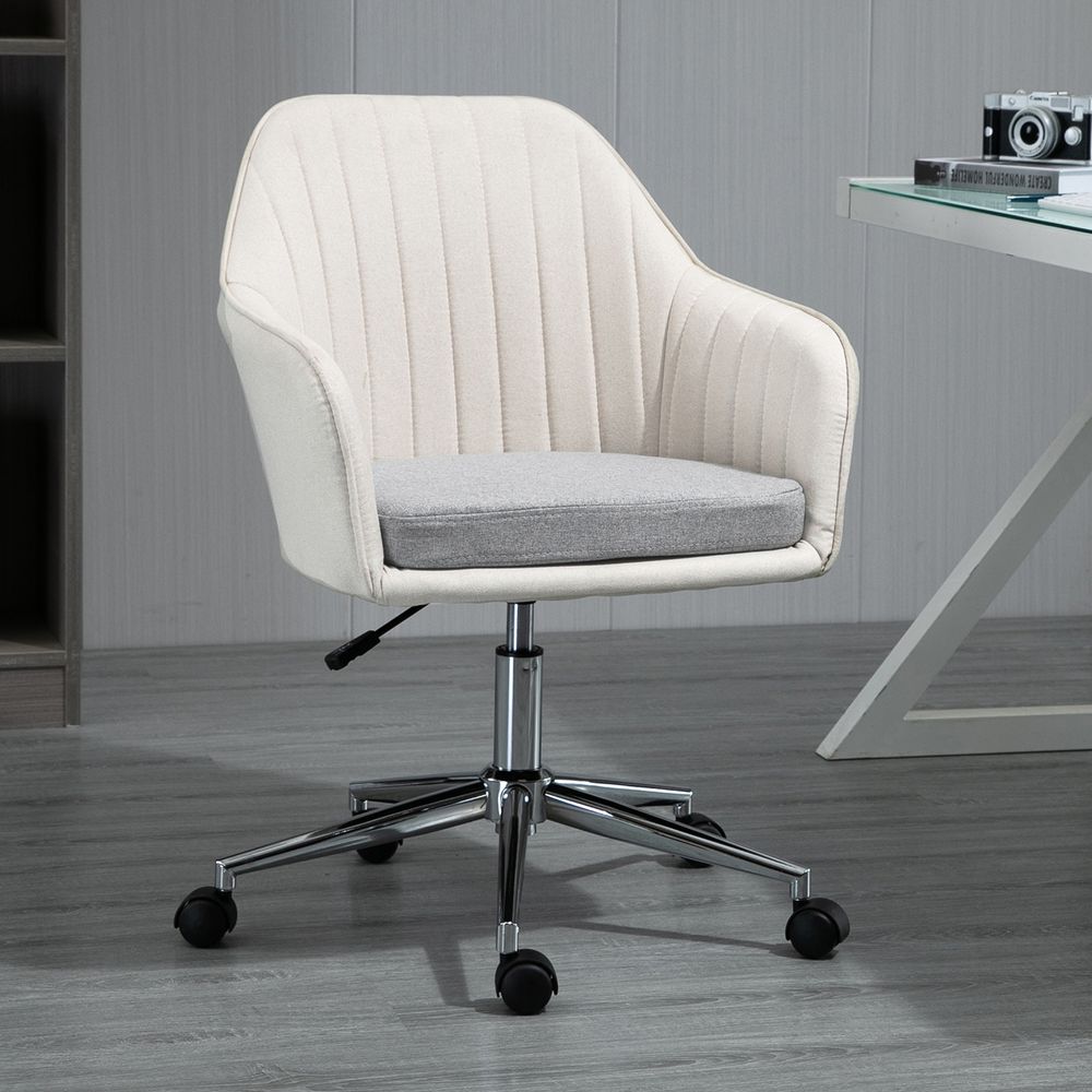 Leisure Office Chair Linen Swivel Desk Chair Home Study  Wheel, Beige Vinsetto - anydaydirect