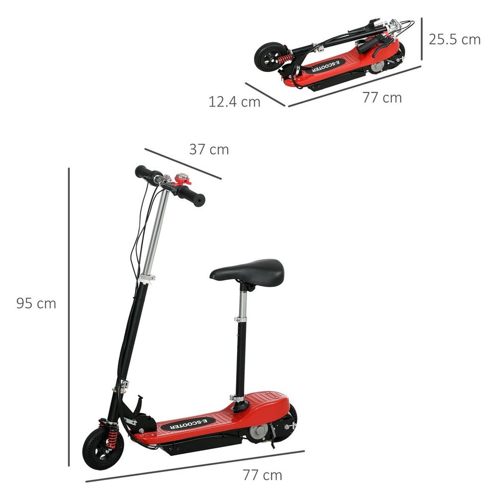 HOMCOM Folding Electric Scooter with Warning Bell, for Ages 4-14 Years, Red - anydaydirect
