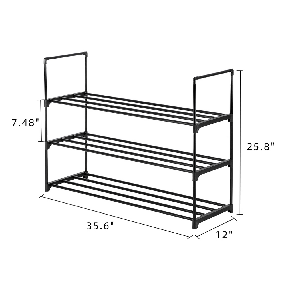 3 Tiers Shoe Rack Shoe Tower Shelf Storage Organizer For Bedroom, Entryway, Hallway, and Closet Black Color - anydaydirect