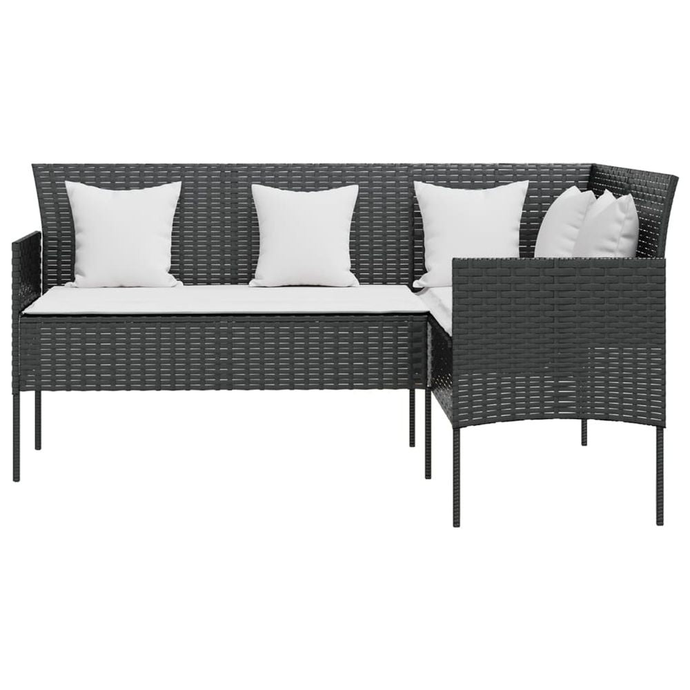 L-shaped Couch Sofa with Cushions Poly Rattan Black - anydaydirect