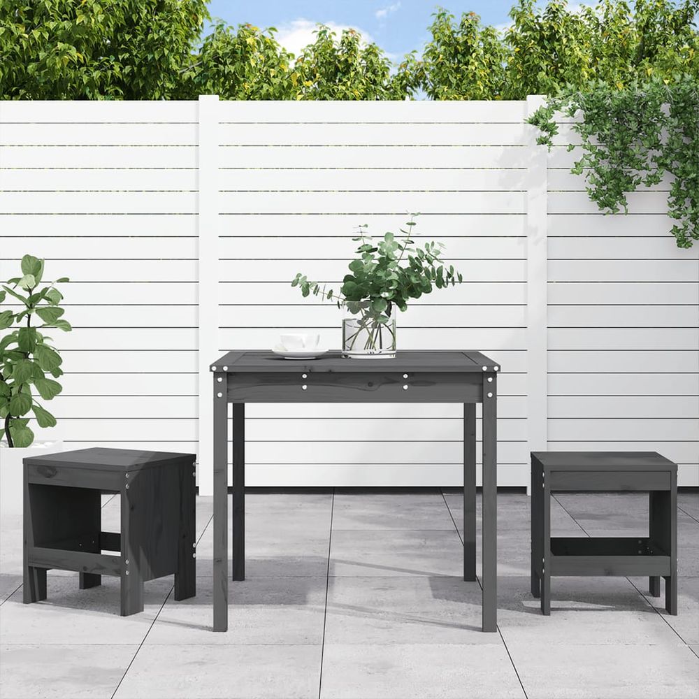 vidaXL 3 Piece Garden Bistro Set Grey Solid Wood Pine - anydaydirect
